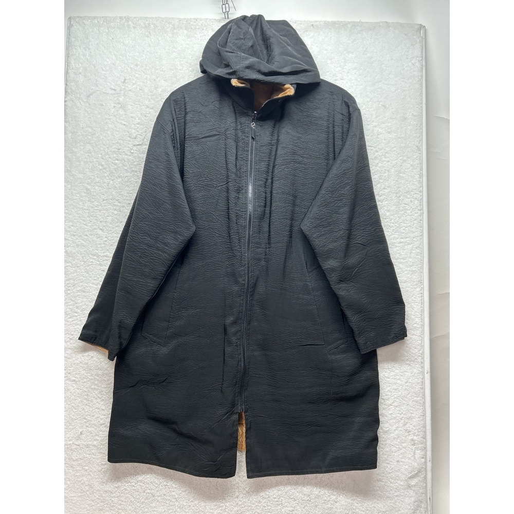 Mycra Pac Womens Size S/M Reversible Beige Black Hooded Full Zip Now Jacket
